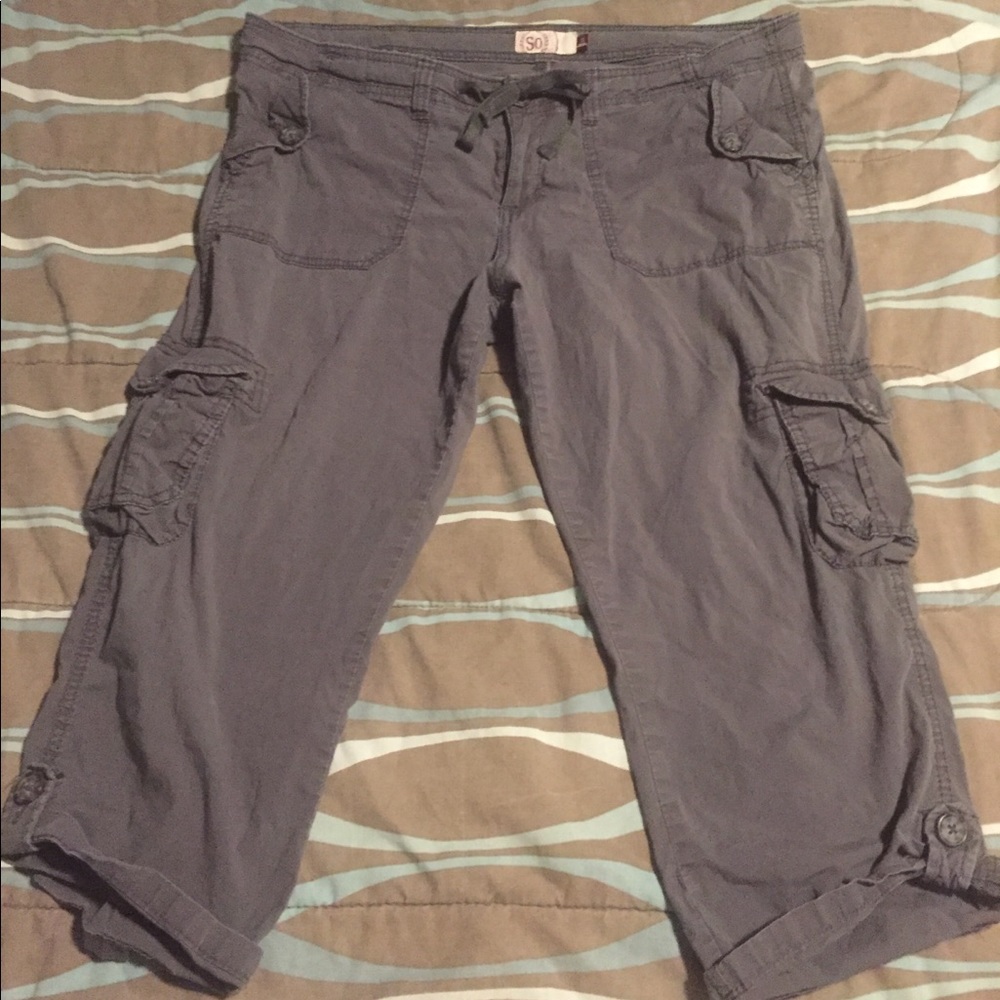 Slate Gray Cargo Capri Pants